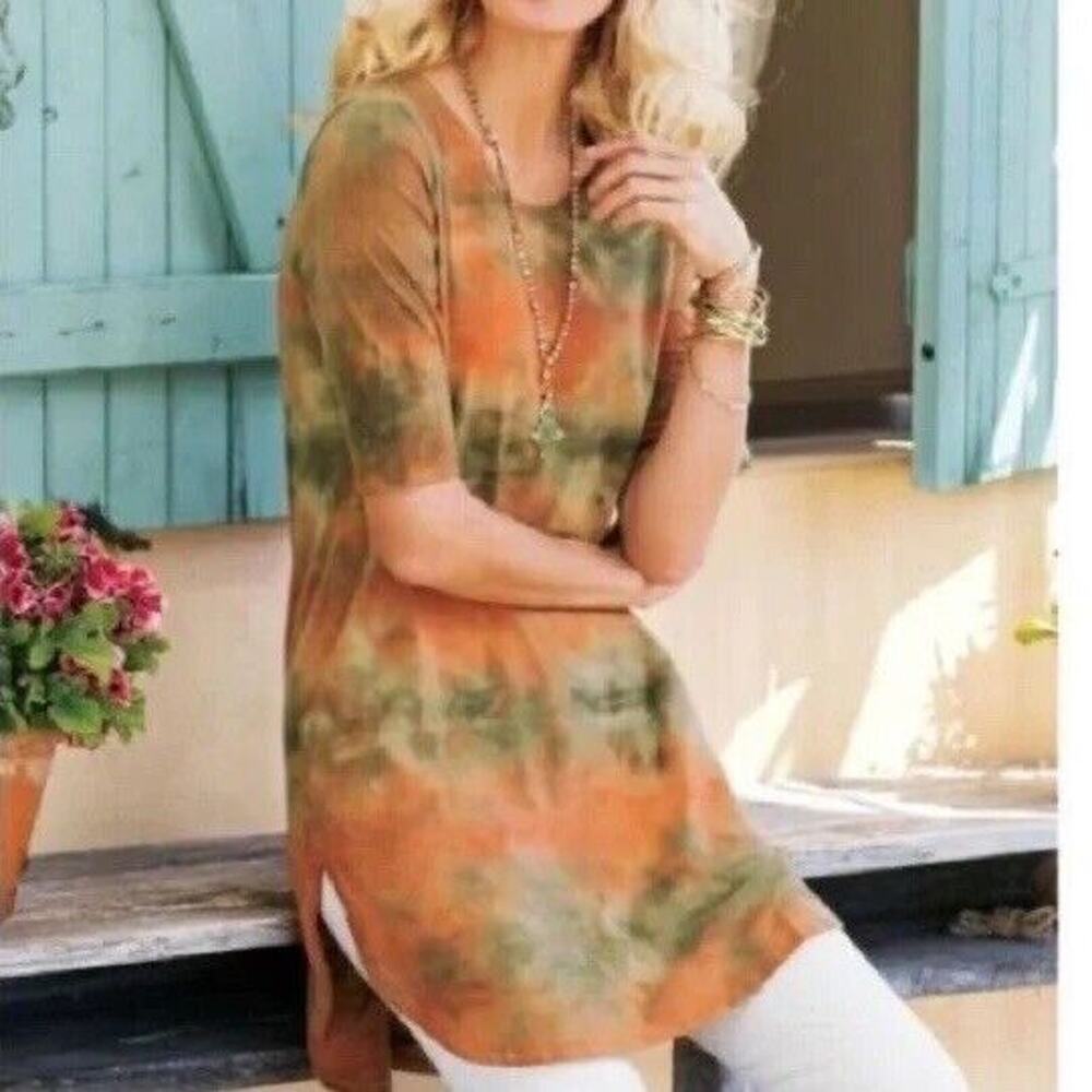 Soft Surroundings Tie Dye Tunic Womens Med Earthy Boho Comfortcore Casual Lounge